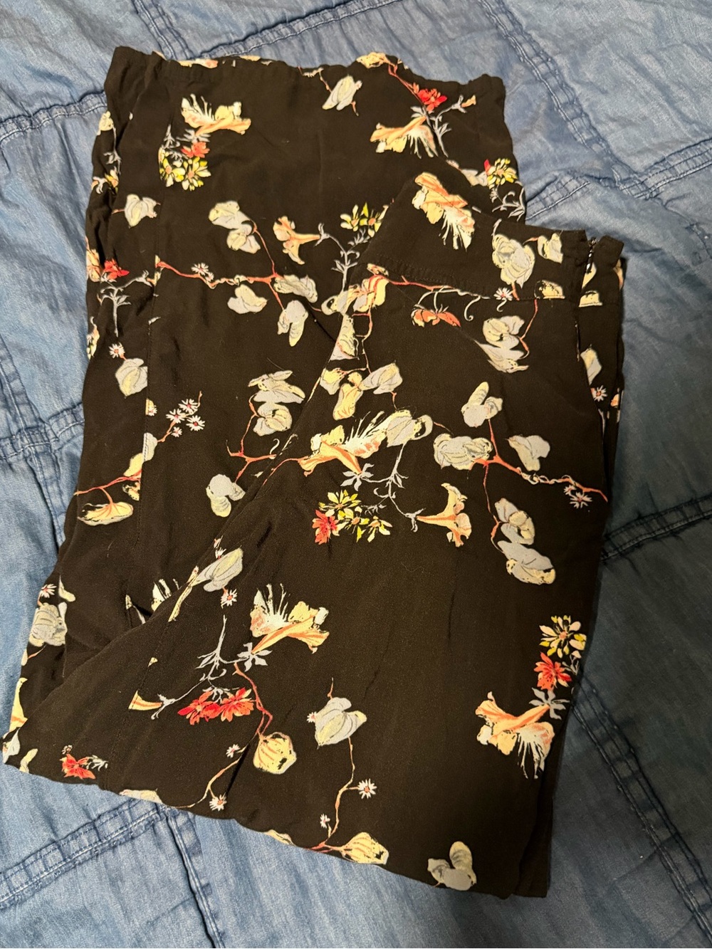 Free People Black Floral Wide-Leg Pants